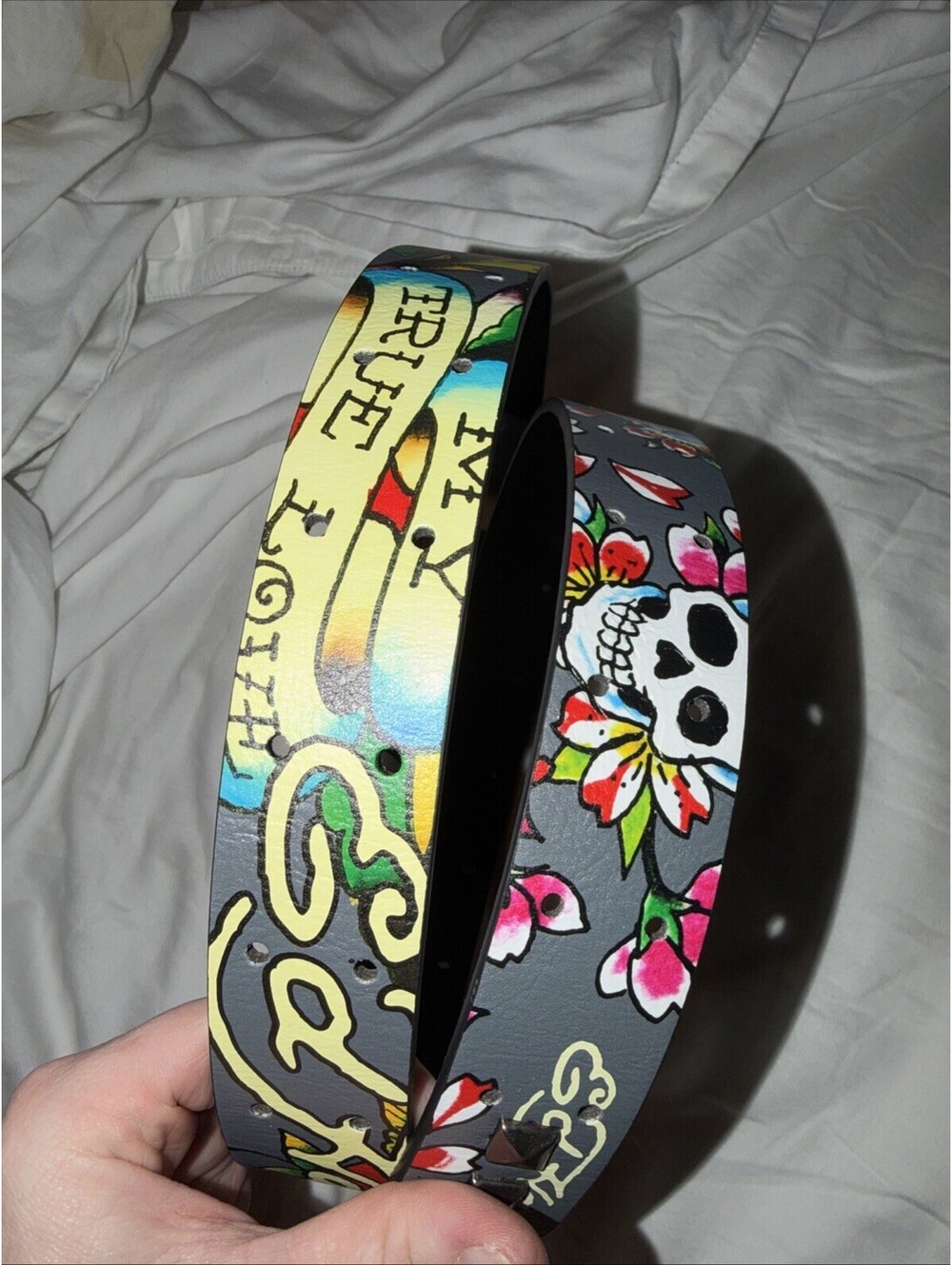 NWT Y2K Gray/black Skulls True Love Ed Hardy belt 36